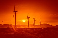 Wind Turbines At Sunset Stock Photo Wind Turbines At Sunset Stock Photo