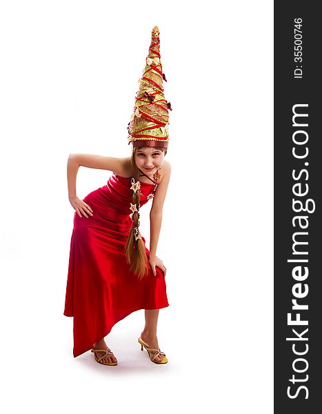 Christmas girl in a carnival red dress