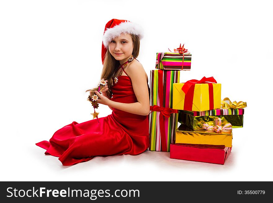 Christmas gifts and small girl Santa