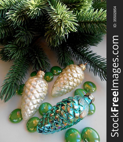 Christmas decoration pine cones and fir