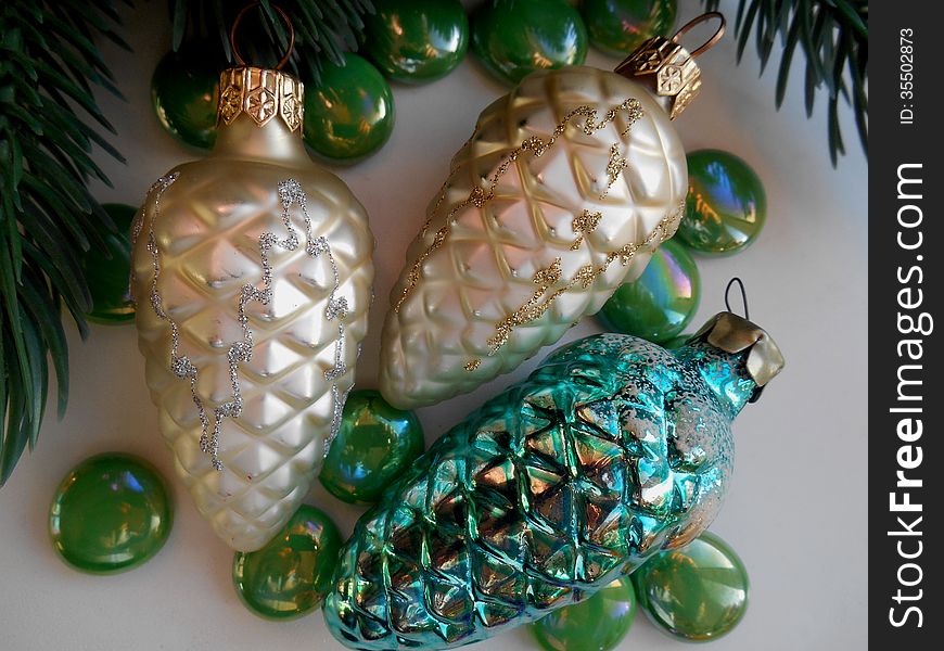 Christmas and New Year decoration pine cones. Christmas and New Year decoration pine cones