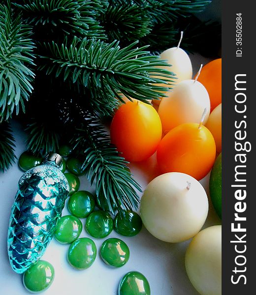 Christmas decoration candles and fir