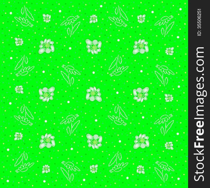 Daisies and dots on a bright green background. Daisies and dots on a bright green background