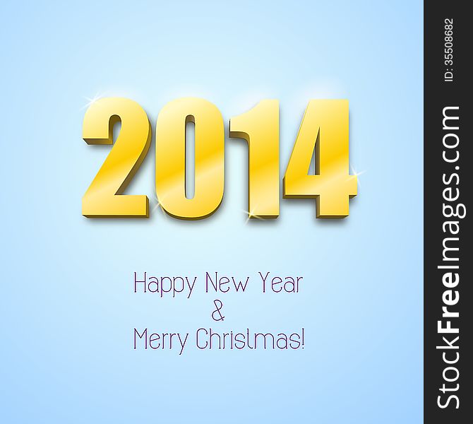 New year 2014 background gold numbers, vector illustration