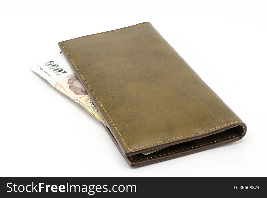 Thai Banknote In Brown Wallet