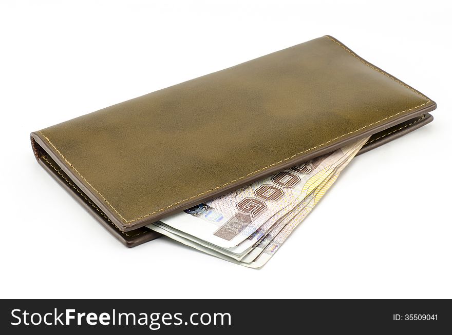 Thai Banknote In Brown Wallet