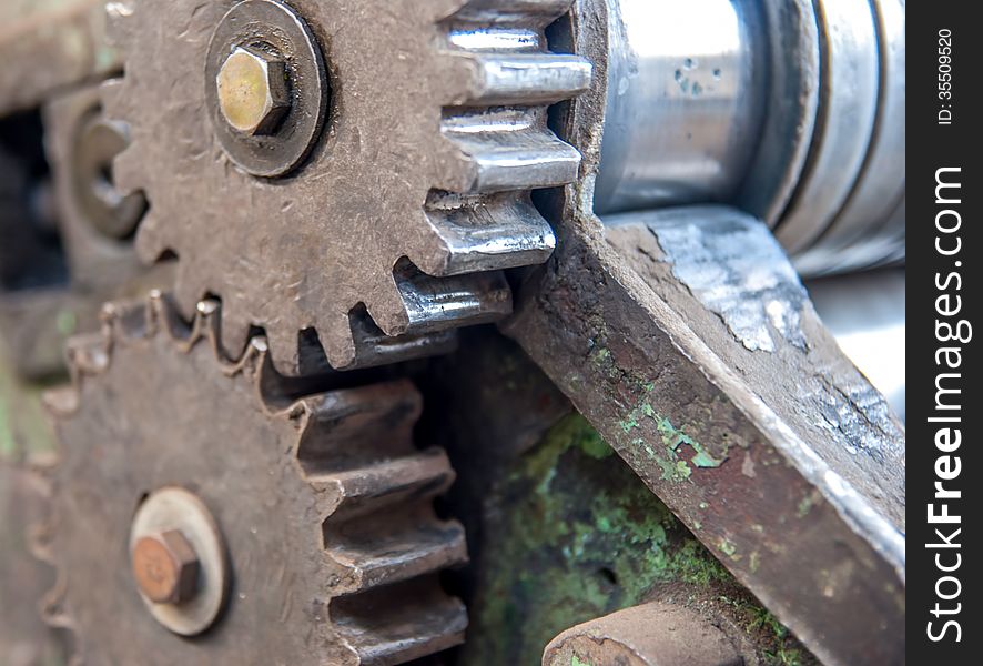 Detail of old rusty gears, transmission wheels