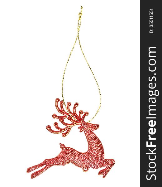 Isolated of red reindeer christmas decoration for hanging on tree. Isolated of red reindeer christmas decoration for hanging on tree