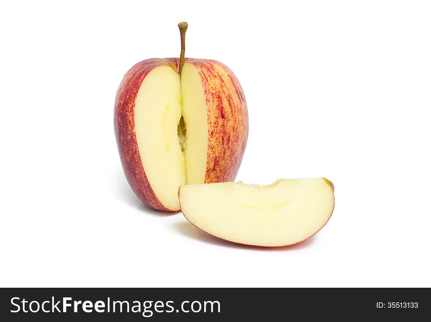 Red apple on a white background.