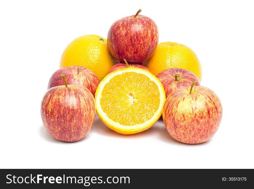 Apples and Oranges on a white background