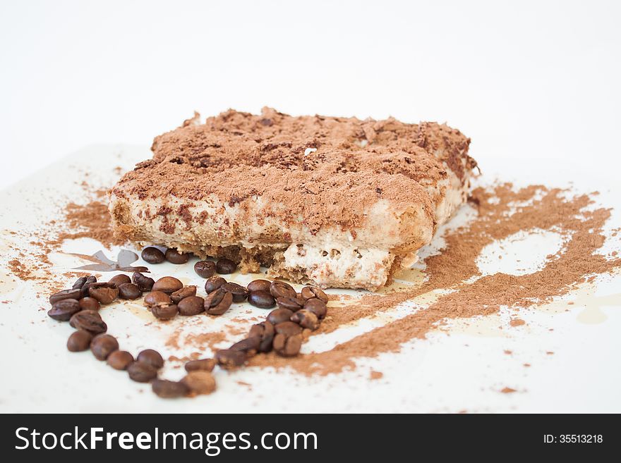 Tiramisu cake with coffee beans