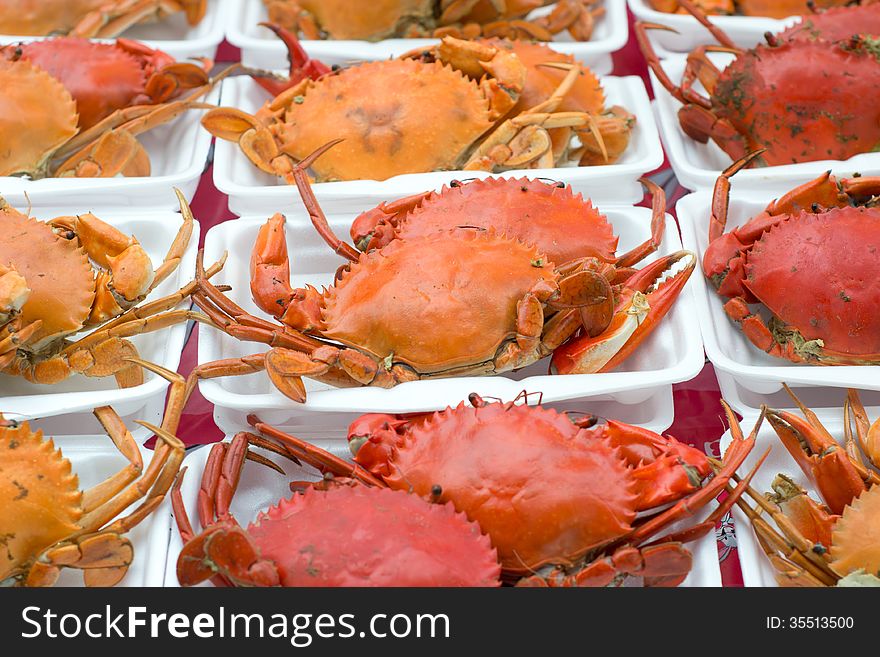Steamed crabs in Thailand market