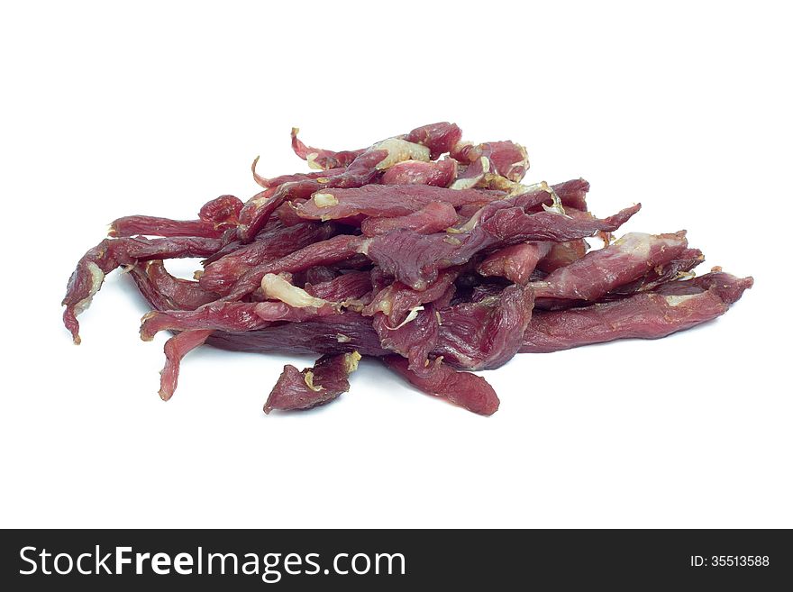 Sun dried beef on white background