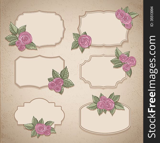 Set of vintage labels with flowers