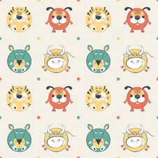 Colored Pets Pattern With Cat, Dog, Mouse And Cow Royalty Free Stock Photography