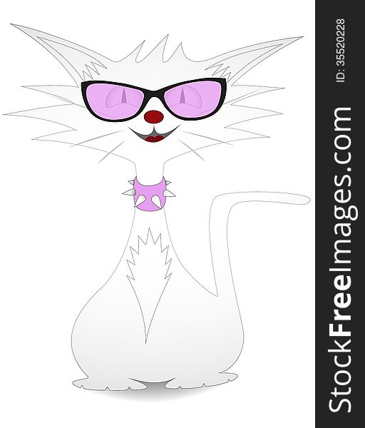 Lovely white female cat illustration with sunglasses. Lovely white female cat illustration with sunglasses