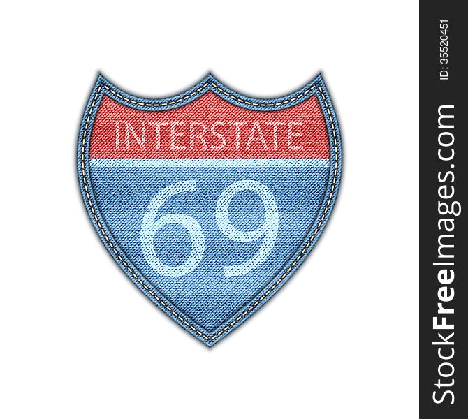 Interstate Highway Sign . Denim Style. Vector Eps10