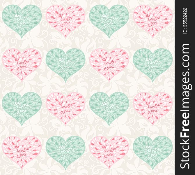 Seamless valentine pattern with hearts. Romantic vector illustration