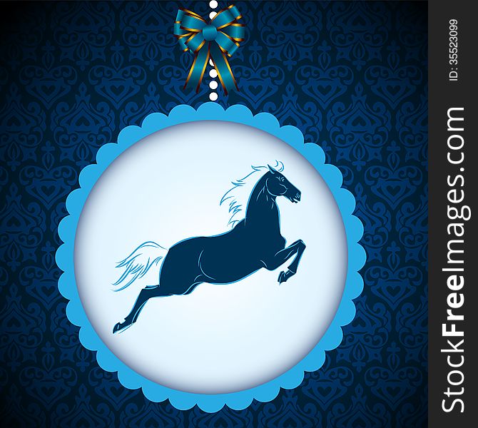 New Year 2014 symbol blue horse card. New Year 2014 symbol blue horse card