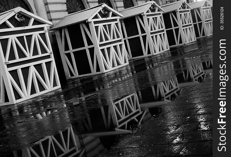 Reflection of christmas houses in the old-city of Bucharest. Reflection of christmas houses in the old-city of Bucharest