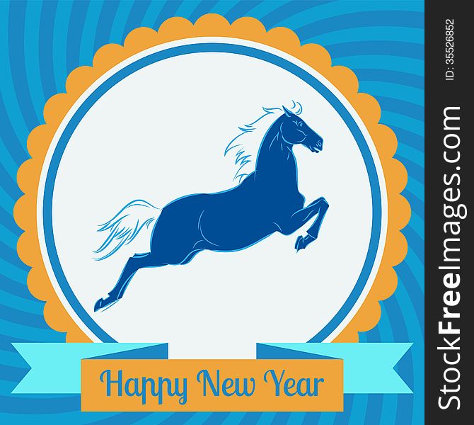New Year 2014 symbol blue horse card. New Year 2014 symbol blue horse card