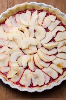 Unbaked Apples And Raspberries Tart Royalty Free Stock Photo