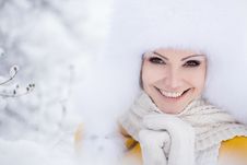 Christmas New Year Snow Winter Beautiful Girl In White Hat Nature Royalty Free Stock Image Christmas New Year Snow Winter Beautiful Girl In White Hat Nature Royalty Free Stock Image