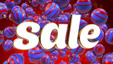 Sale On Red Background With Blue Christmas Ornaments Stock Photo Sale On Red Background With Blue Christmas Ornaments Stock Photo