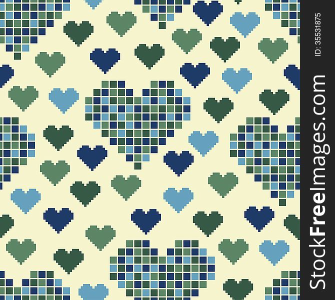 Seamless pattern with lots of green hearts