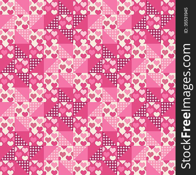 Seamless pattern, patchwork with hearts