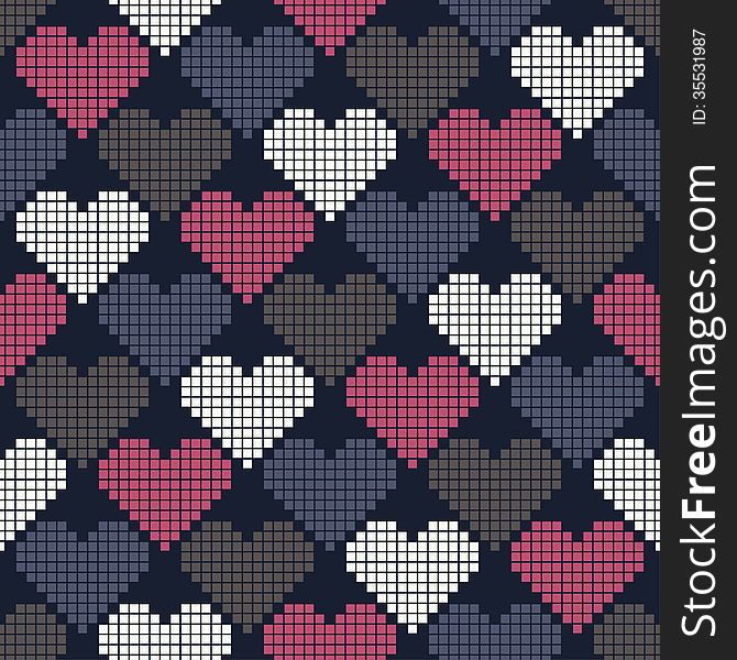 Seamless Pattern With Pixel Hearts