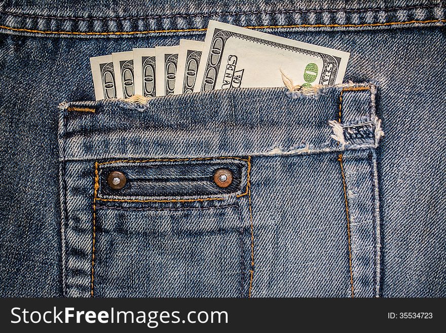 Background, texture, jeans and dollars in your pocket