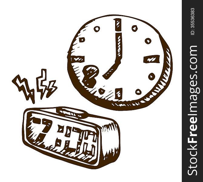 Clock Hand drawn outline artwork, raster image for child development. Clock Hand drawn outline artwork, raster image for child development