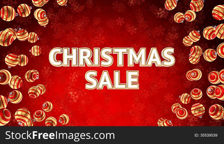 Sale word on red christmas background and ornaments. Sale word on red christmas background and ornaments