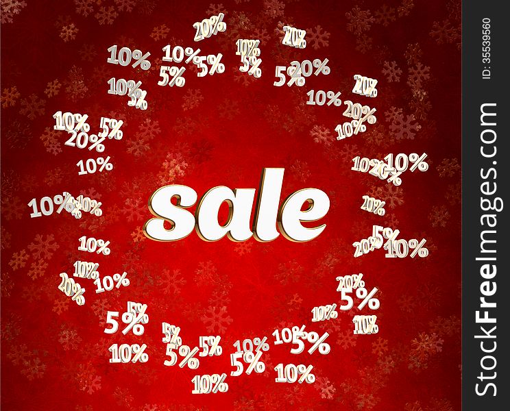 Sale word on red christmas background with discounts. Sale word on red christmas background with discounts