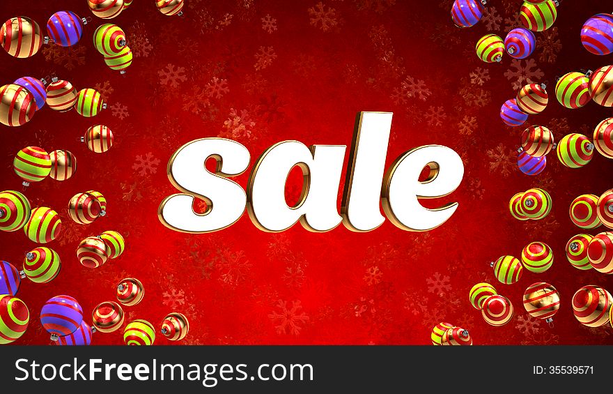 Sale word on red christmas background and ornaments. Sale word on red christmas background and ornaments