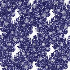 Winter Snoyflakes And Horses.Seamless Background Stock Photo