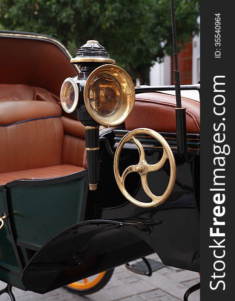 Closeup of nice vintage coach with brass lantern