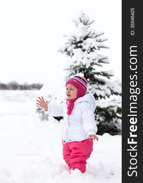 Baby girl and her first snow. Baby girl and her first snow