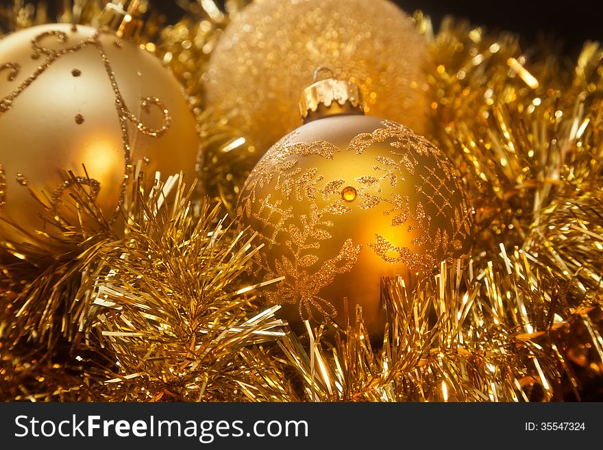 Shiny gold and glitter Christmas decorations