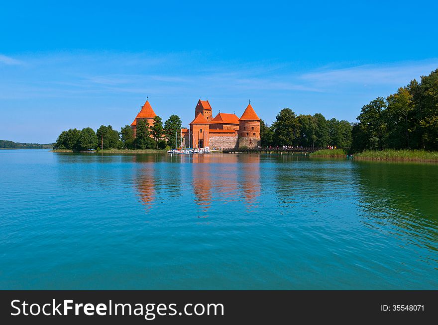 Beautiful Medieval Trakai Castle in an Island in the Lake on a beautiful summer day in Lithuania.