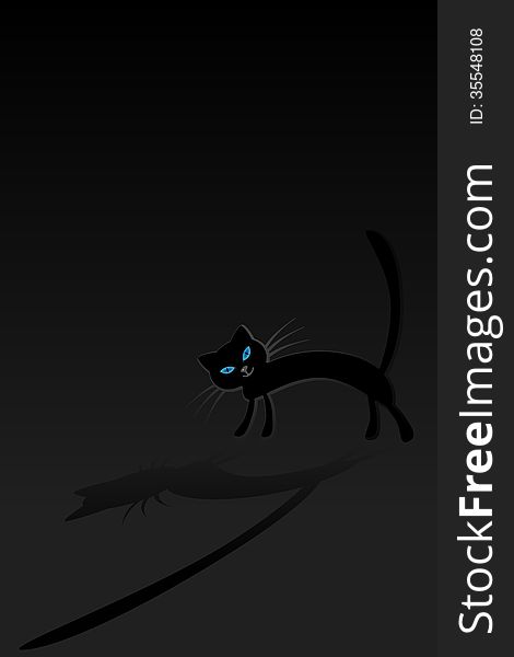 Graphic illustration of The Black Cat in a dark room
