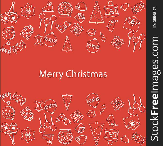 Illustration of Merry Christmas items set on red background. Illustration of Merry Christmas items set on red background.