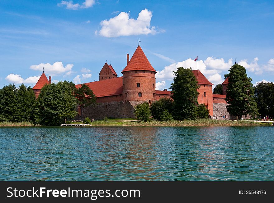 Beautiful Medieval Trakai Castle in an Island in the Lake on a beautiful summer day in Lithuania.