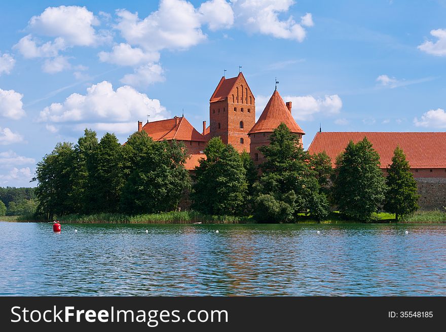 Beautiful Medieval Trakai Castle in an Island in the Lake on a beautiful summer day in Lithuania.