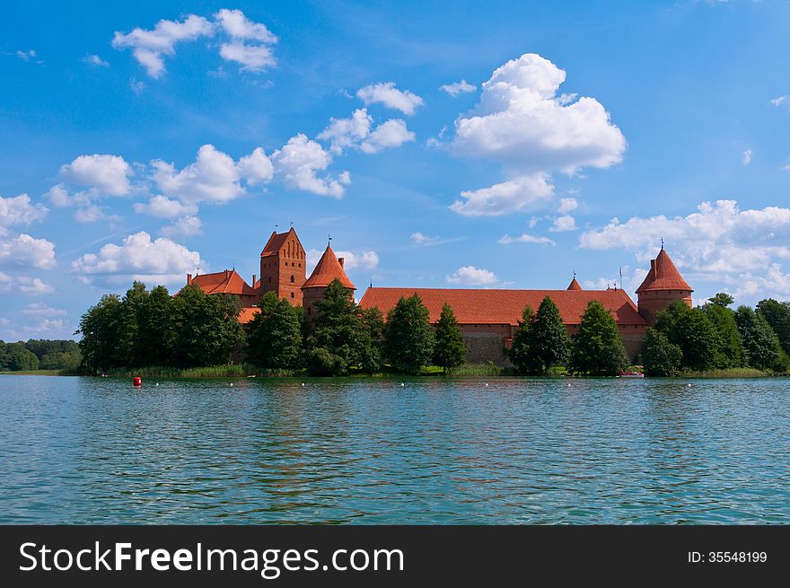 Beautiful Medieval Trakai Castle in an Island in the Lake on a beautiful summer day in Lithuania.