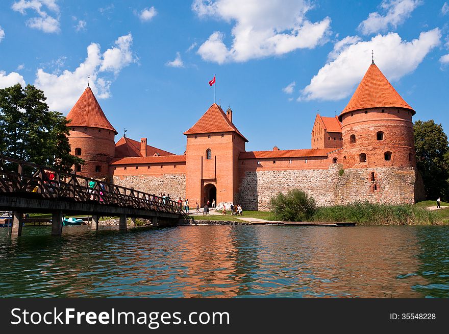Beautiful Medieval Trakai Castle in an Island in the Lake on a beautiful summer day in Lithuania.