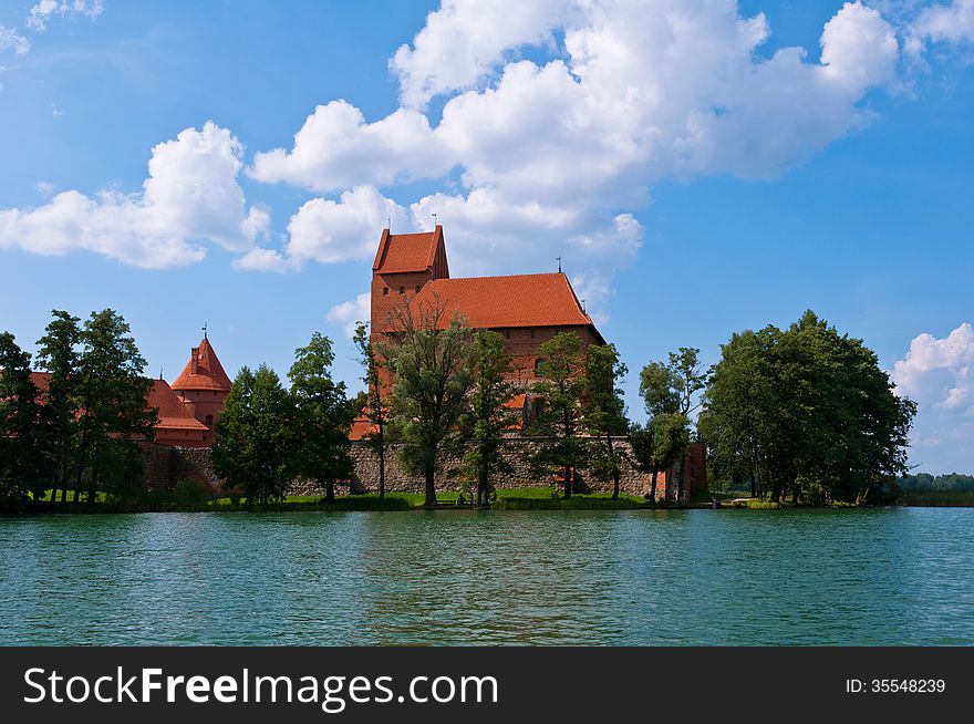 Beautiful Medieval Trakai Castle in an Island in the Lake on a beautiful summer day in Lithuania.