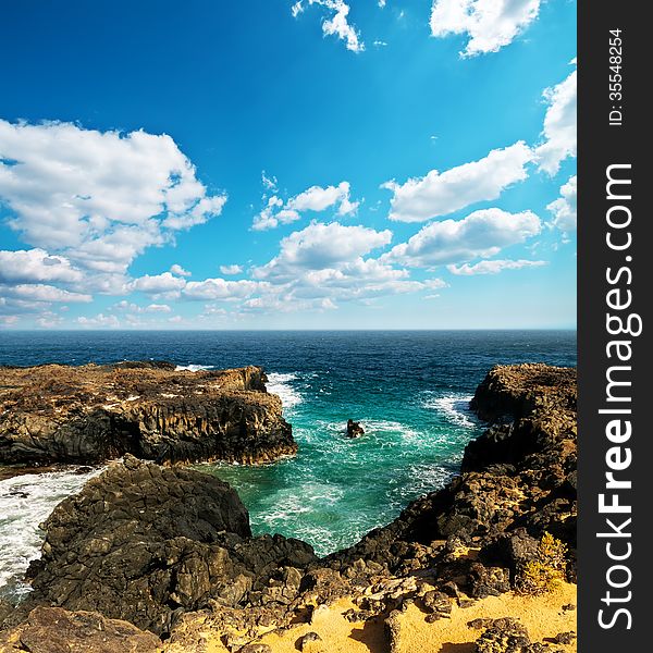 Beach of Lansarote - volcanic island , Canary, Spain. Beach of Lansarote - volcanic island , Canary, Spain