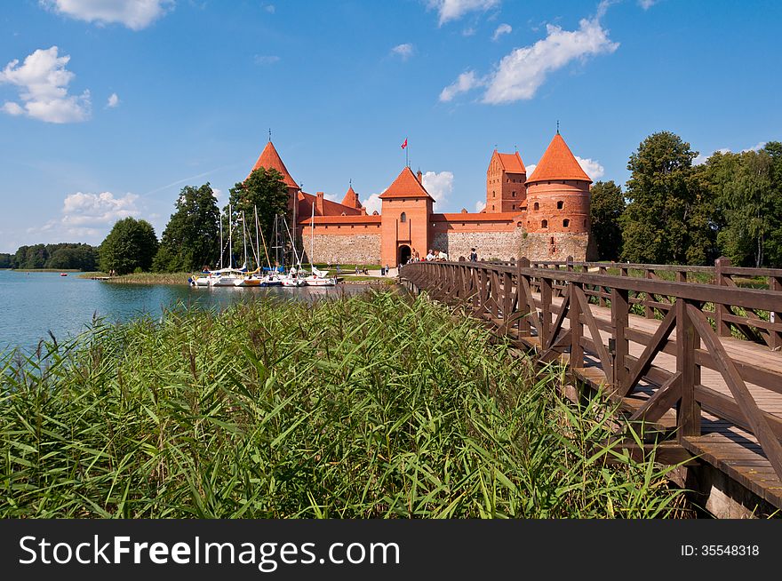 Beautiful Medieval Trakai Castle in an Island in the Lake on a beautiful summer day in Lithuania.